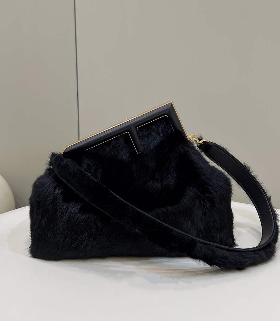 Fendi First Medium 8BP127 Black fox fur bag - Default Title - View 1