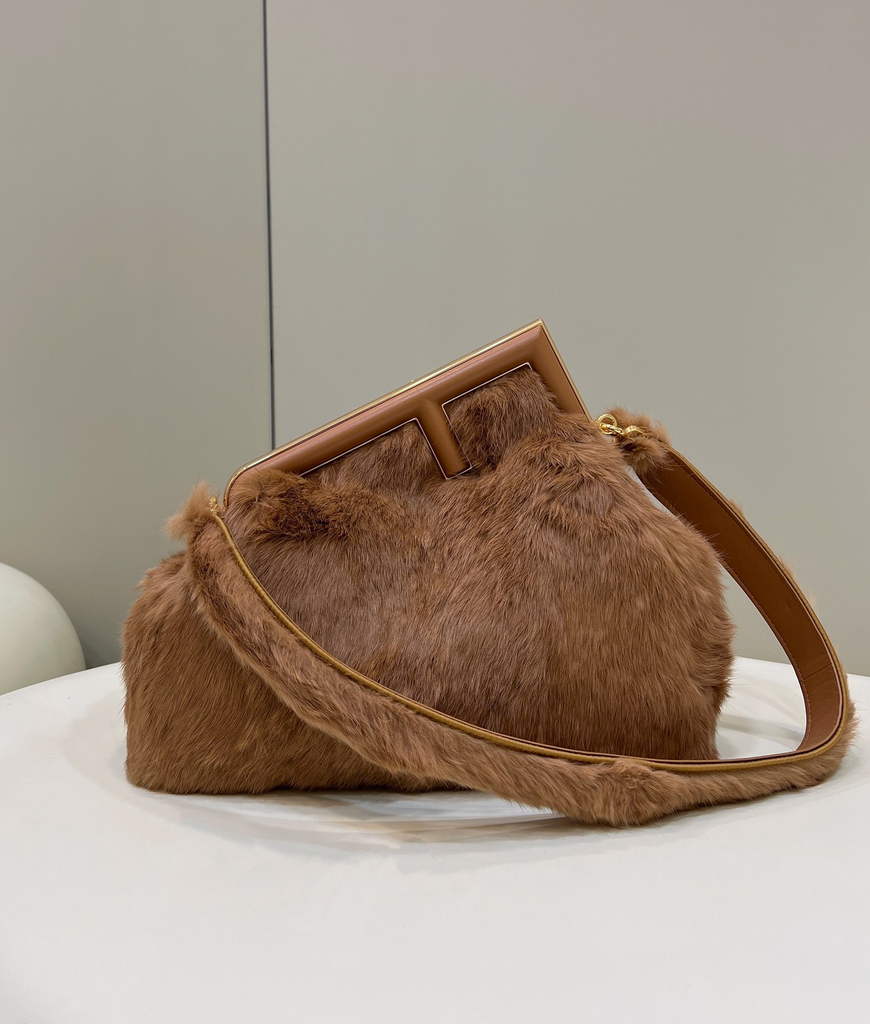 Fendi First Medium 8BP127 Brown fox fur bag - Default Title - View 1