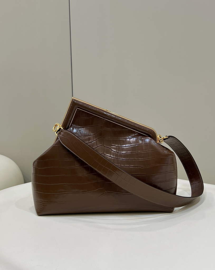 Fendi First Medium 8BP127 Brown laqué crocodile leather bag - Default Title - View 3