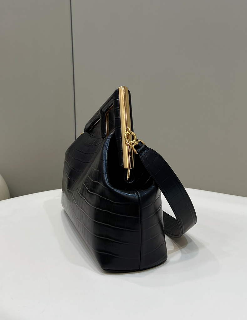 Fendi First Medium 8BP127 Black laqué crocodile leather bag - Default Title - View 2