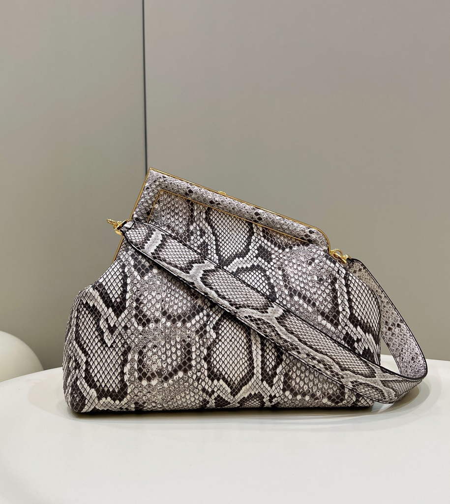Fendi First Medium 8BP127 Gray python leather bag - Default Title - View 3
