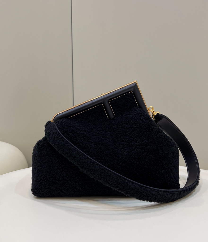 Fendi First Medium 8BP127 Black sheepskin bag - Default Title - View 1