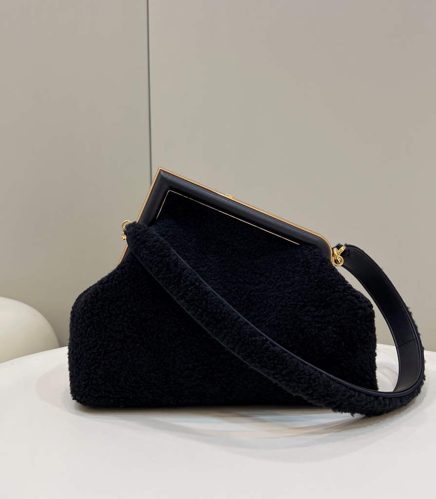 Fendi First Medium 8BP127 Black sheepskin bag - Default Title - View 2