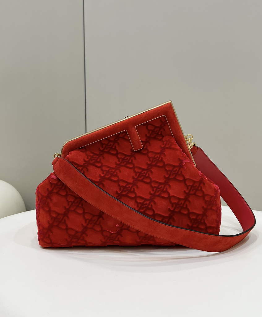 Fendi First Medium 8BP127 Red Suede bag - Default Title - View 1