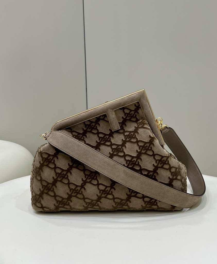 Fendi First Medium 8BP127 khaki Suede bag - Default Title - View 1