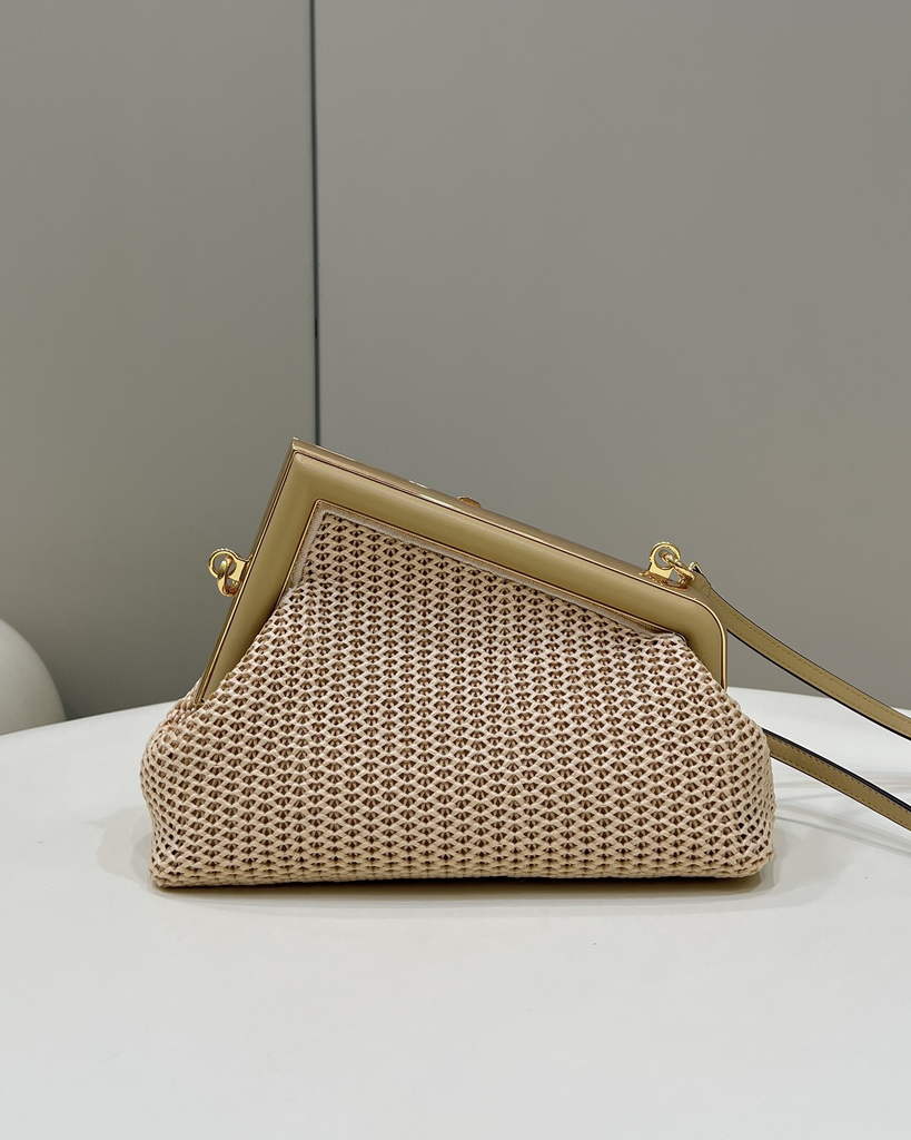 Fendi First Small 8BP129 Beige raffia macrame bag - Default Title - View 2