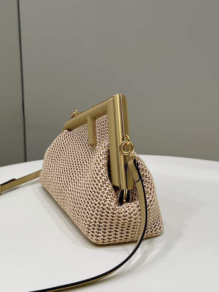 Fendi First Small 8BP129 Beige raffia macrame bag - Default Title - View 3