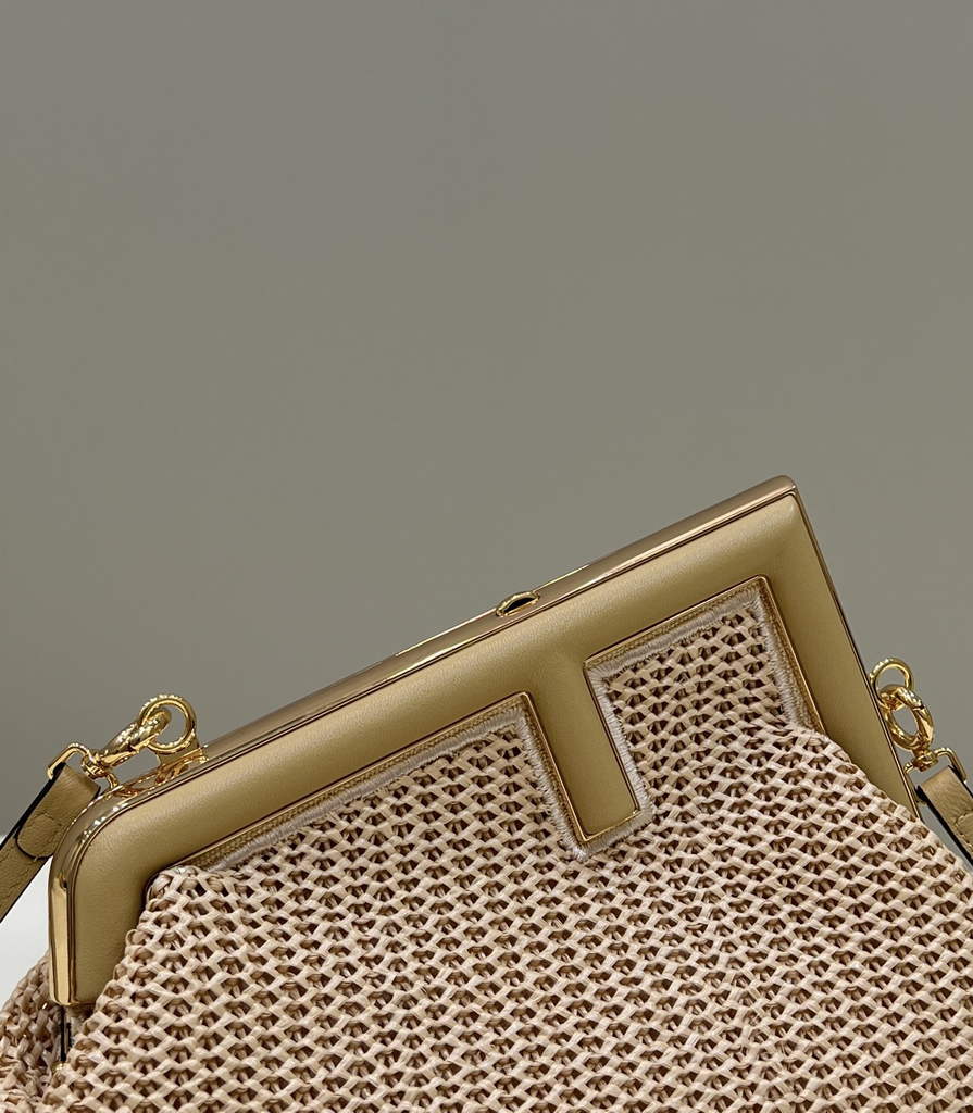 Fendi First Small 8BP129 Beige raffia macrame bag - Default Title - View 5