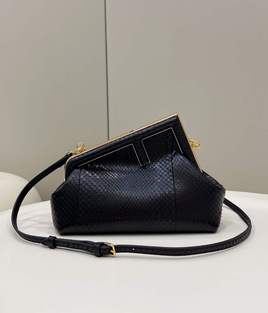 Fendi First Small 8BP129 Black python leather bag - Default Title - View 1