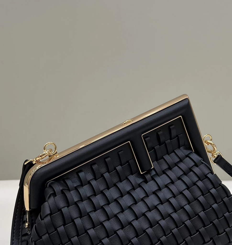 Fendi First Small 8BP129 Black braided leather bag - Default Title - View 4