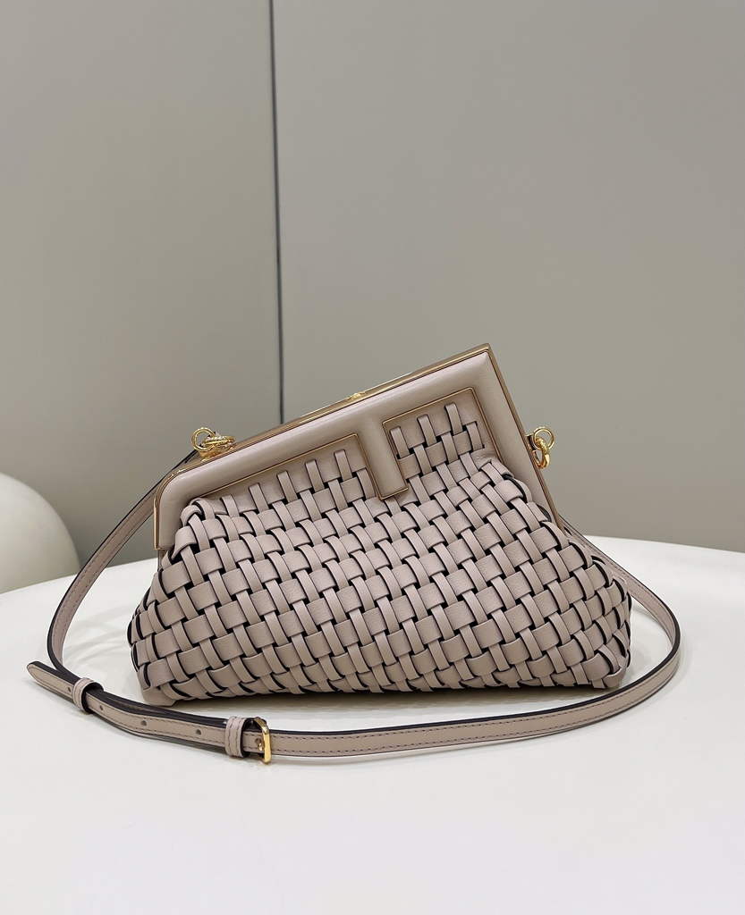 Fendi First Small 8BP129 Beige braided leather bag - Default Title - View 1