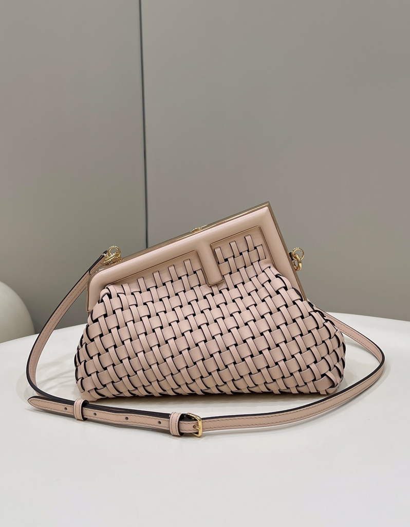 Fendi First Small 8BP129 Pink braided leather bag - Default Title - View 1