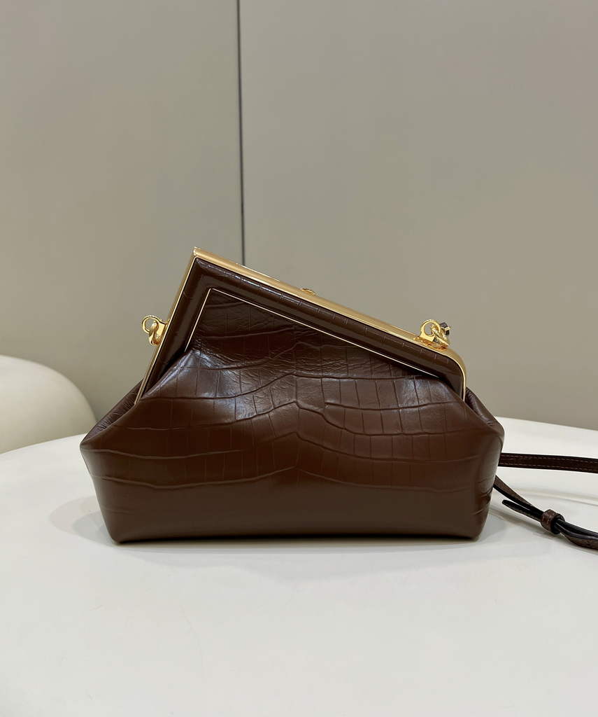Fendi First Small 8BP129 Brown laqué crocodile leather bag - Default Title - View 2