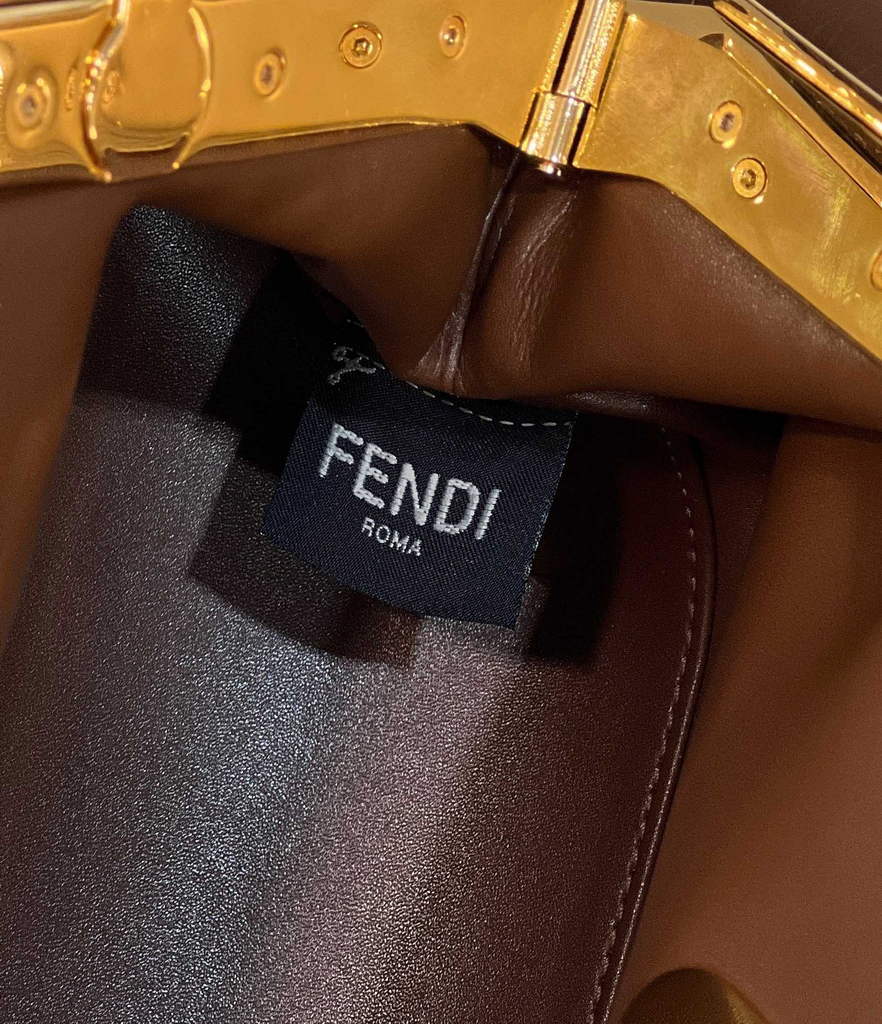 Fendi First Small 8BP129 Brown laqué crocodile leather bag - Default Title - View 8