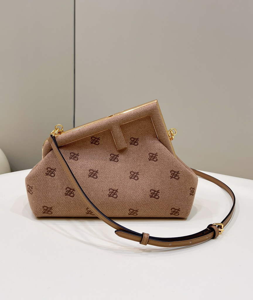 Fendi First Small 8BP129 Dark Beige flannel bag with embroidery - Default Title - View 1