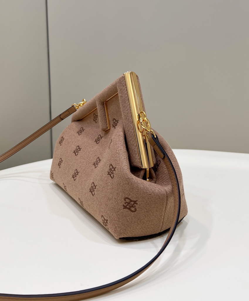 Fendi First Small 8BP129 Dark Beige flannel bag with embroidery - Default Title - View 3