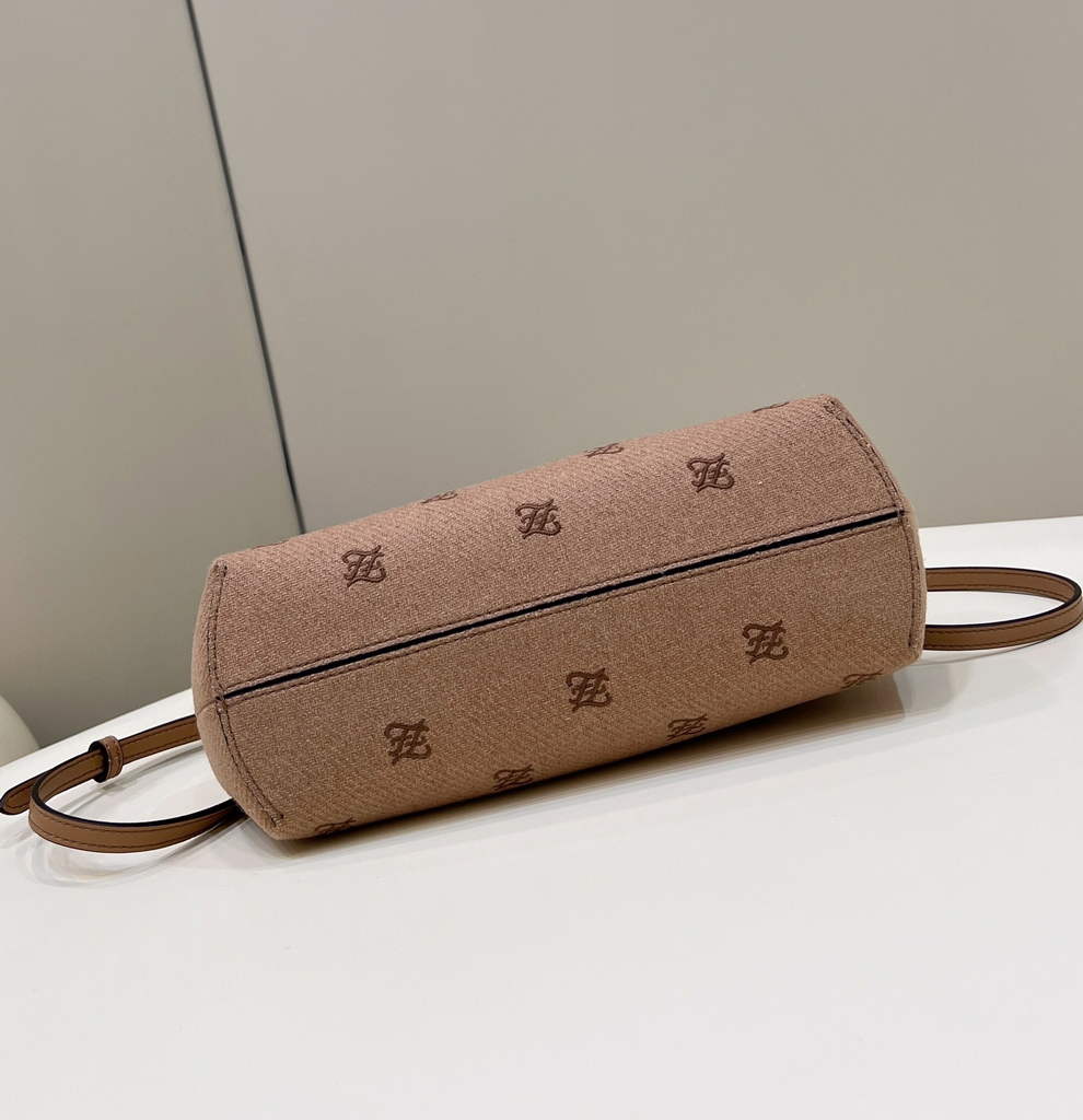 Fendi First Small 8BP129 Dark Beige flannel bag with embroidery - Default Title - View 4