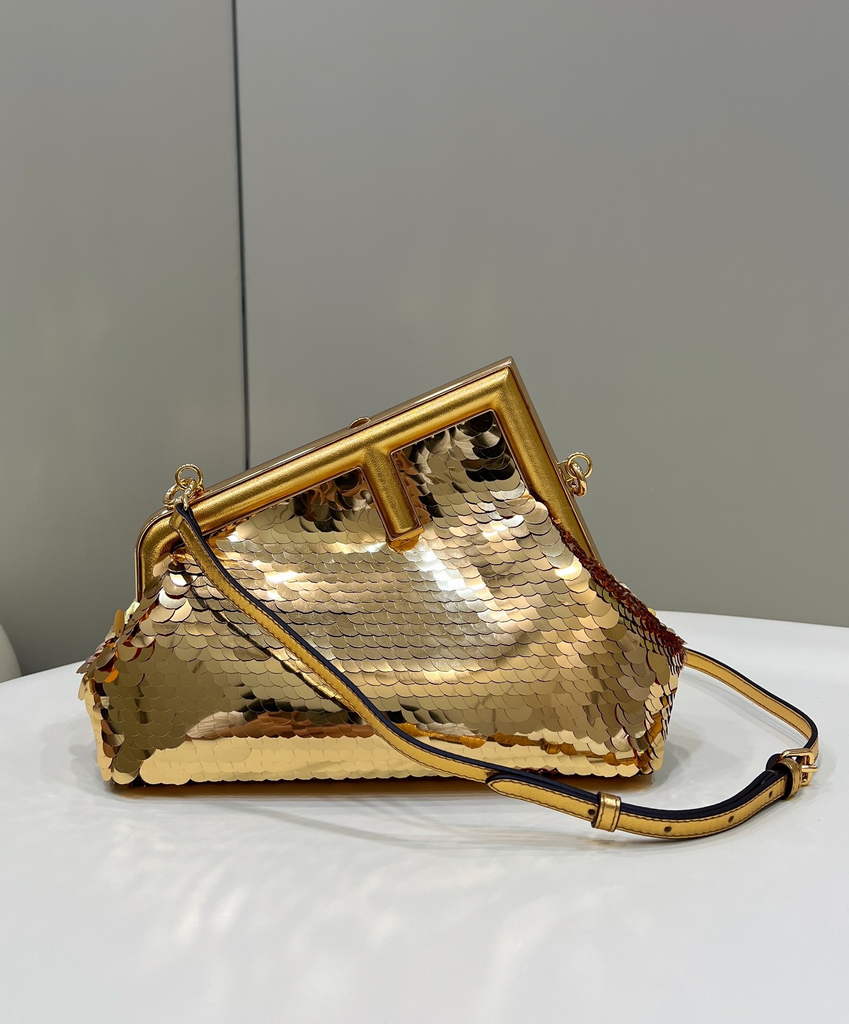 Fendi First Small 8BP129 Gold-colored leather sequinned bag - Default Title - View 1