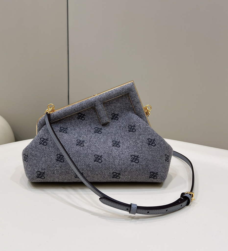 Fendi First Small 8BP129 Gray flannel bag with embroidery - Default Title - View 1