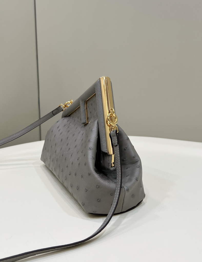 Fendi First Small 8BP129 Gray ostrich leather bag - Default Title - View 2