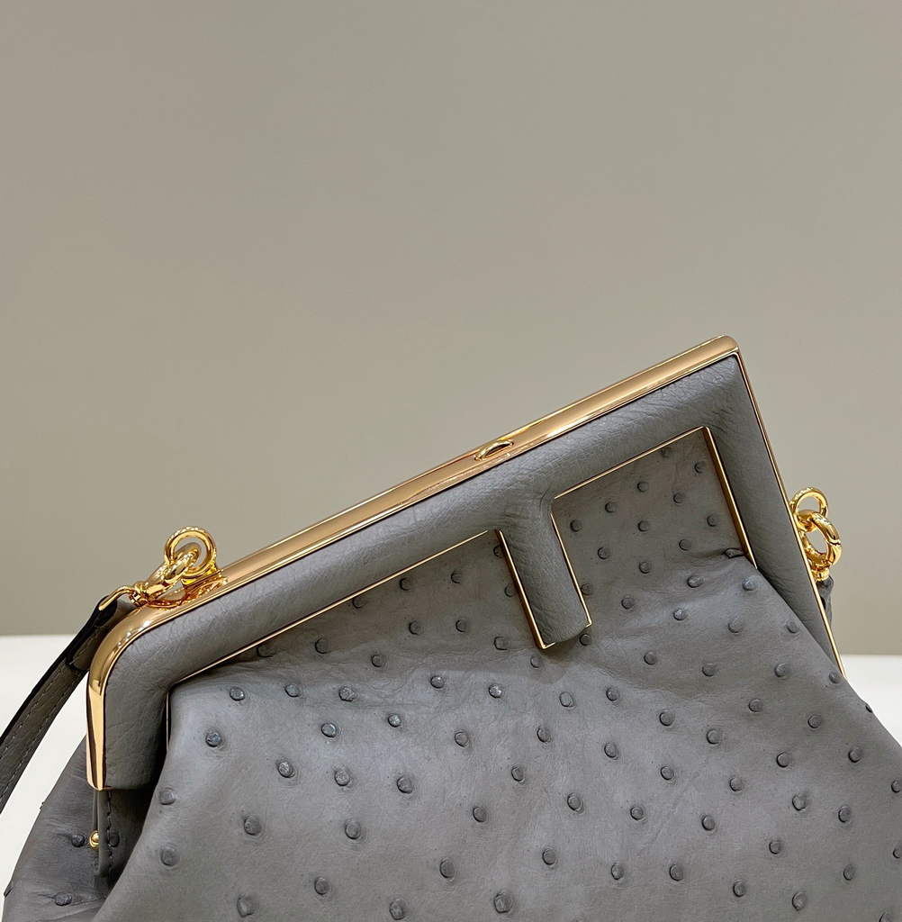 Fendi First Small 8BP129 Gray ostrich leather bag - Default Title - View 5