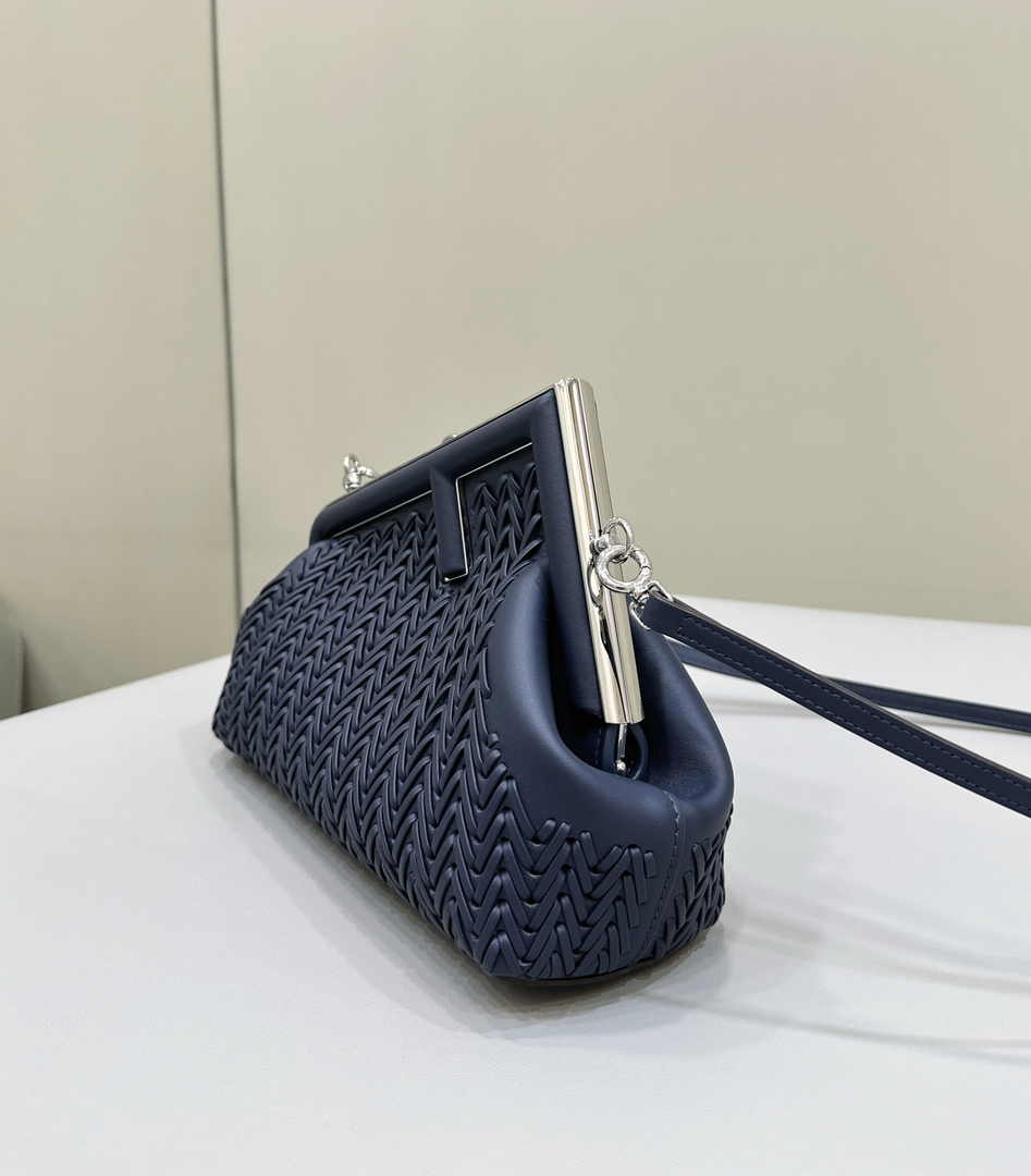 Fendi First Small 8BP129 Navy Blue Interlaced Leather Bag - Default Title - View 3