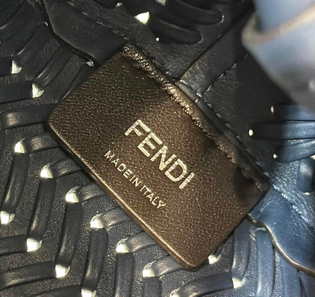 Fendi First Small 8BP129 Navy Blue Interlaced Leather Bag - Default Title - View 9