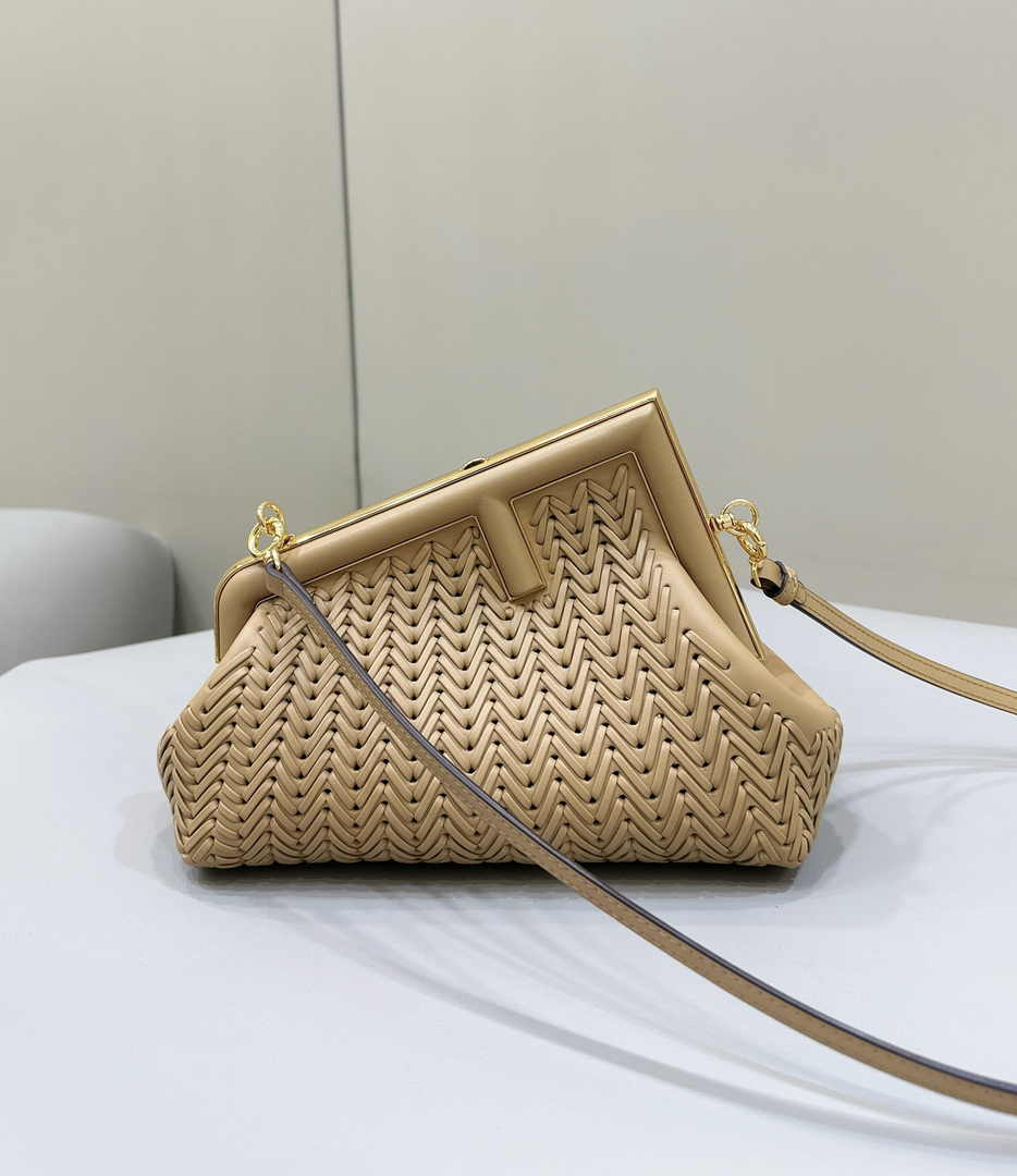 Fendi First Small 8BP129 Apricot Interlaced Leather Bag - Default Title - View 1