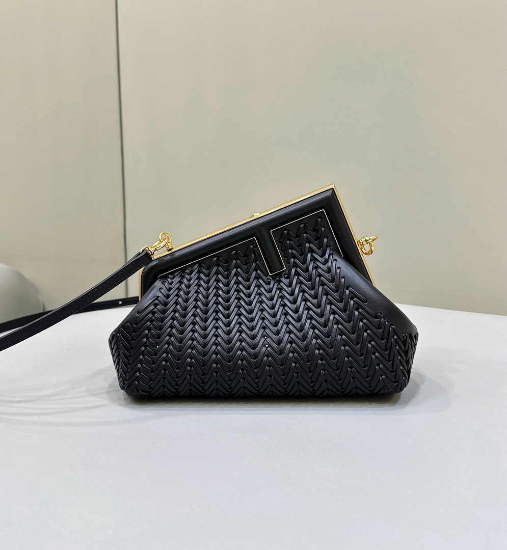 Fendi First Small 8BP129 Black Interlaced Leather Bag - Default Title - View 1