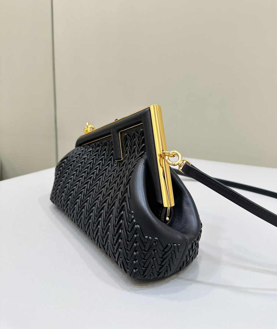 Fendi First Small 8BP129 Black Interlaced Leather Bag - Default Title - View 3