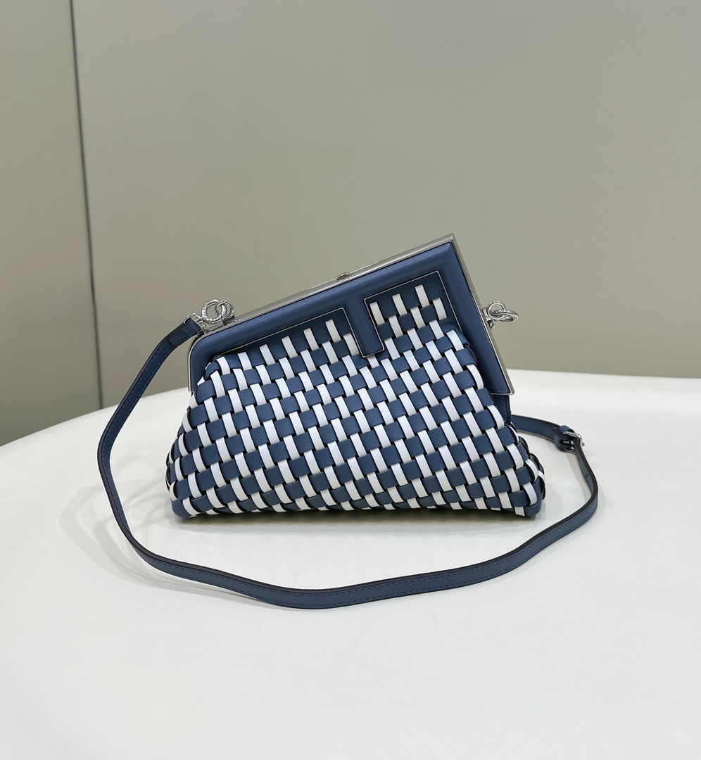 Fendi First Small 8BP129 White and Blue Interlaced Leather Bag - Default Title - View 1
