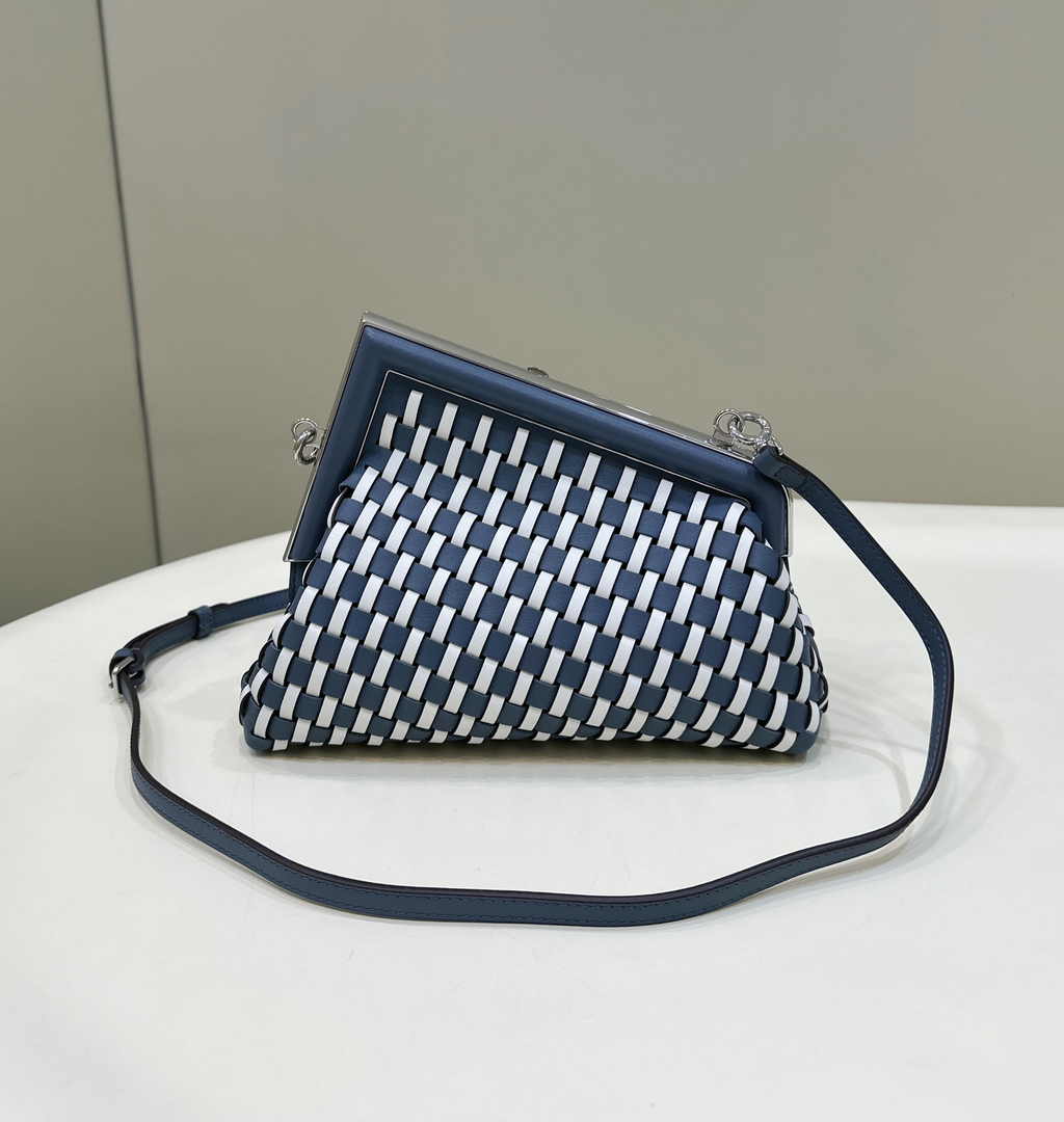 Fendi First Small 8BP129 White and Blue Interlaced Leather Bag - Default Title - View 2