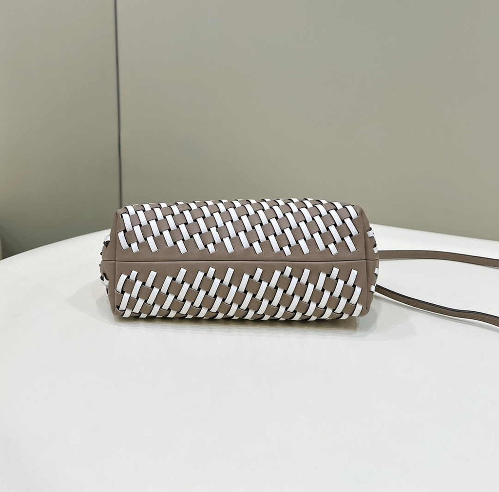 Fendi First Small 8BP129 Dove Gray and White Interlaced Leather Bag - Default Title - View 4