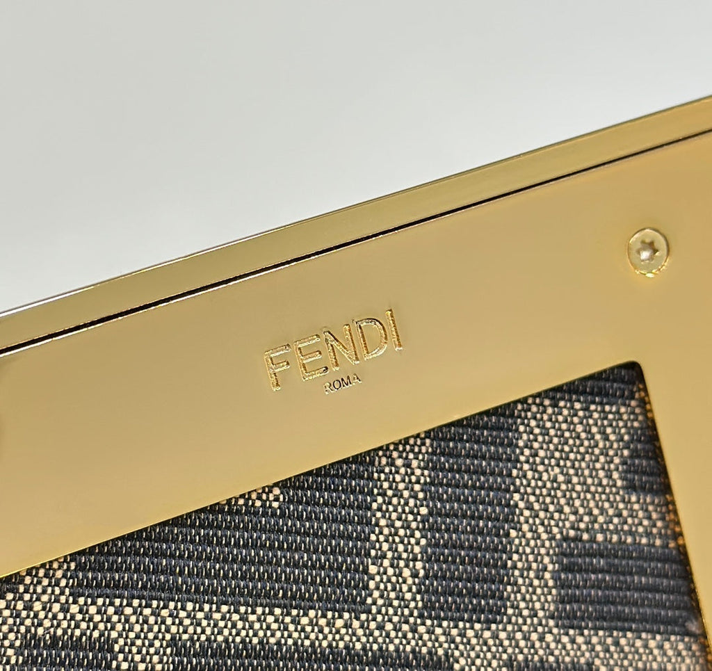 Fendi First Small 8BP129 Dove Gray and White Interlaced Leather Bag - Default Title - View 8