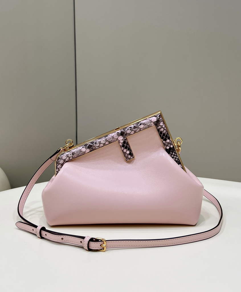Fendi First Small 8BP129 Pink leather and python leather bag - Default Title - View 1