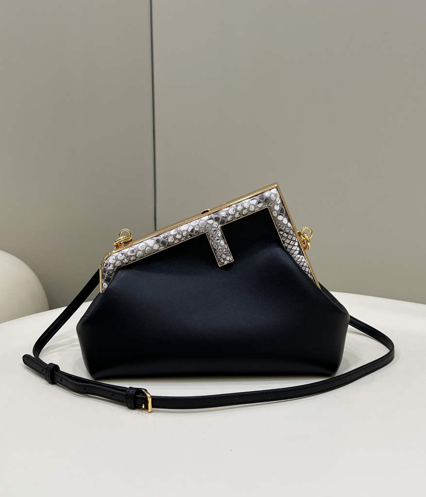 Fendi First Small 8BP129 Black leather and python leather bag - Default Title - View 1