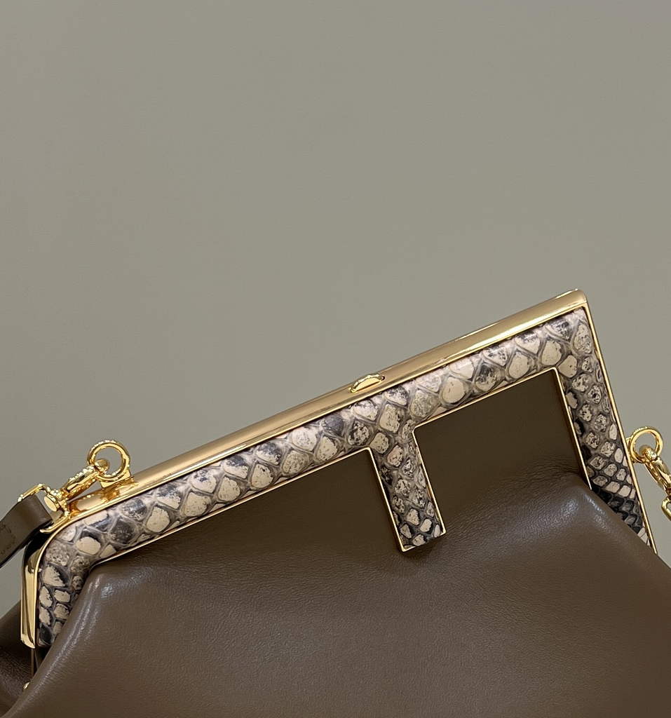 Fendi First Small 8BP129 Brown leather and python leather bag - Default Title - View 7