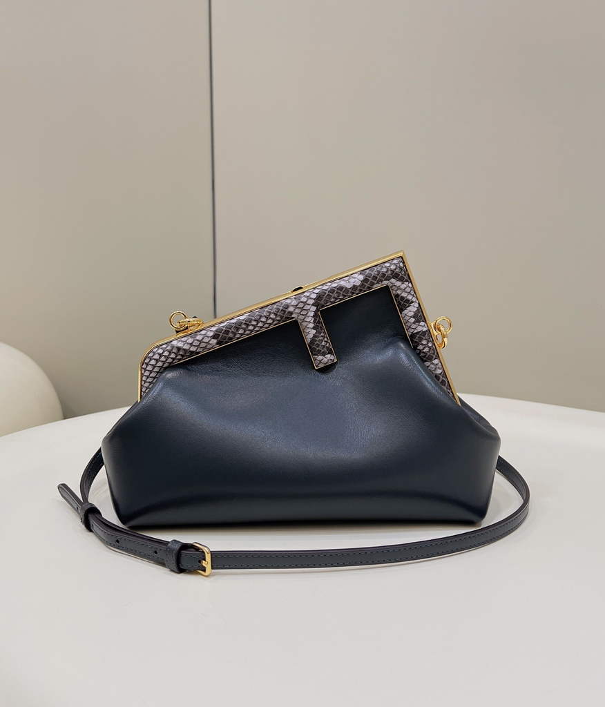 Fendi First Small 8BP129 Navy Blue leather and python leather bag - Default Title - View 1