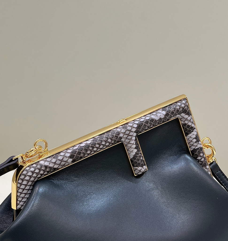 Fendi First Small 8BP129 Navy Blue leather and python leather bag - Default Title - View 4
