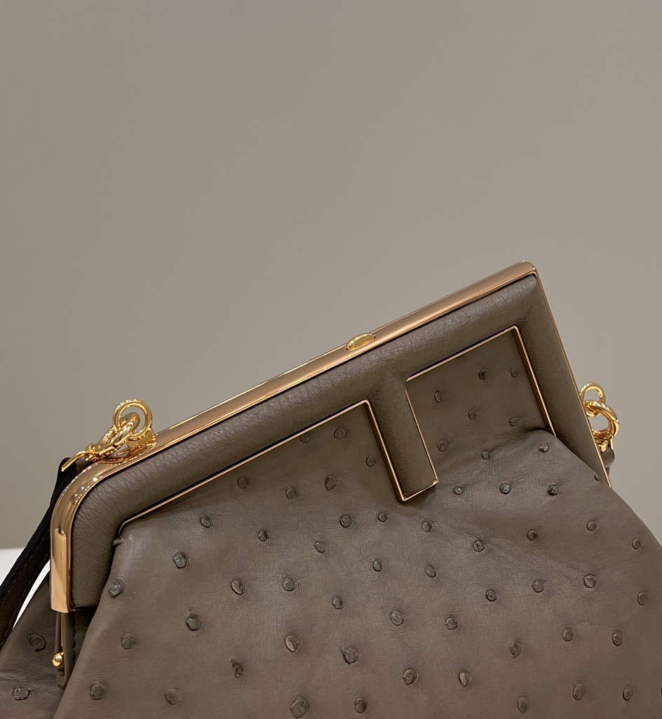 Fendi First Small 8BP129 Light Brown ostrich leather bag - Default Title - View 4