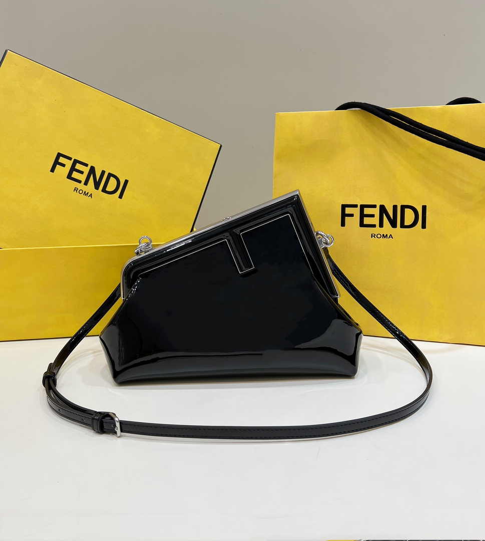 Fendi First Small 8BP129 Black Patent Leather Bag - Default Title - View 1