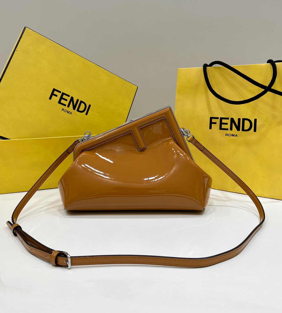 Fendi First Small 8BP129 Tan Patent Leather Bag - Default Title - View 1