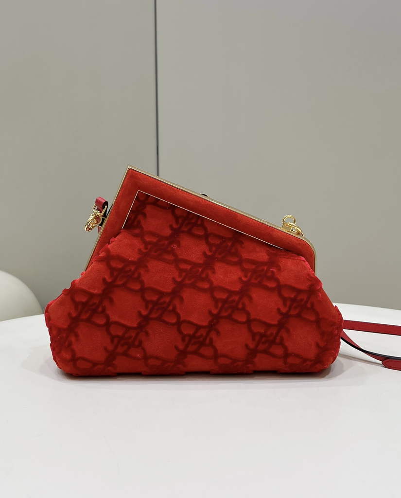 Fendi First Small 8BP129 Red Suede bag - Default Title - View 1
