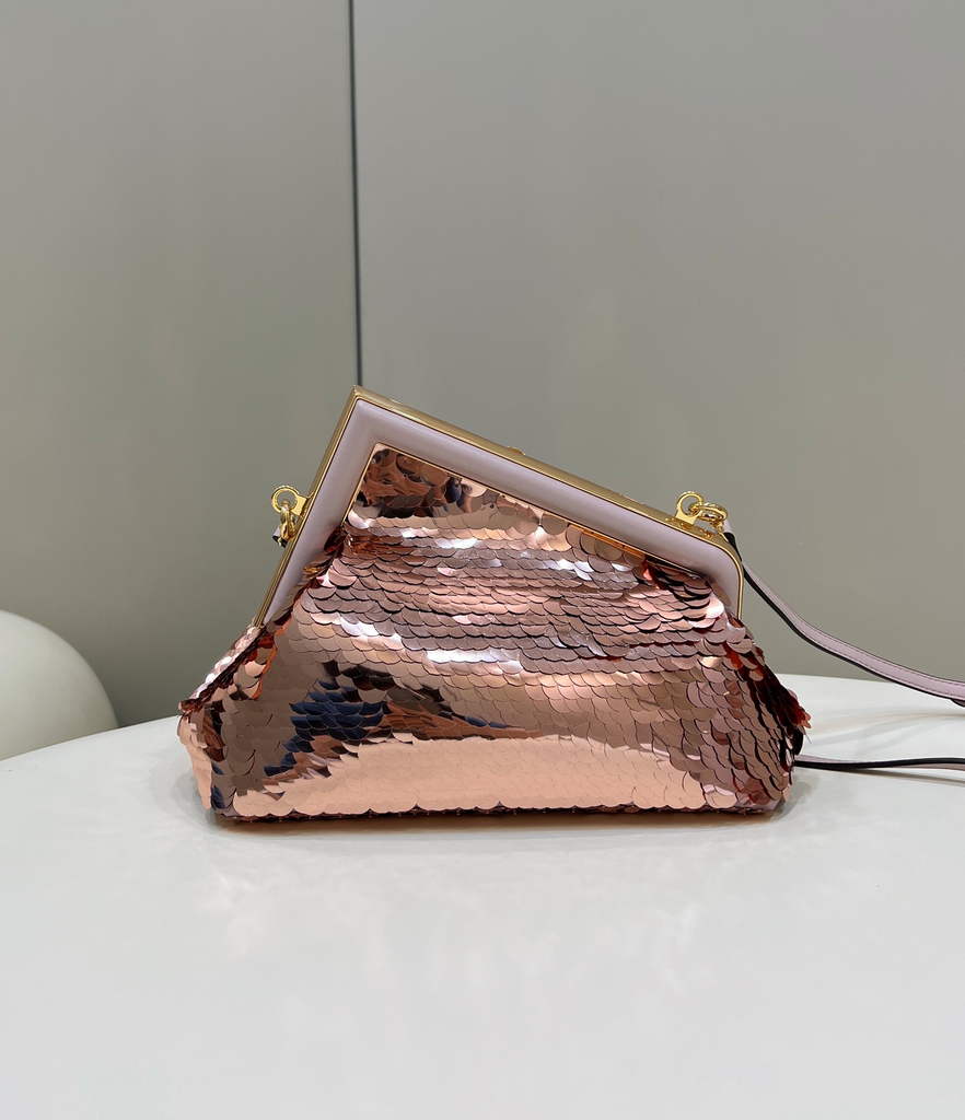 Fendi First Small 8BP129 Rose Red Gold-colored leather sequinned bag - Default Title - View 2