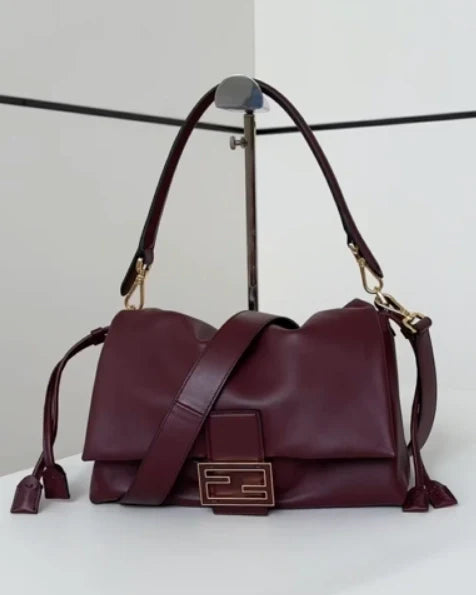 Fendi Mamma Baguette Medium Bag 8BR833 wine red leather - Default Title - View 1