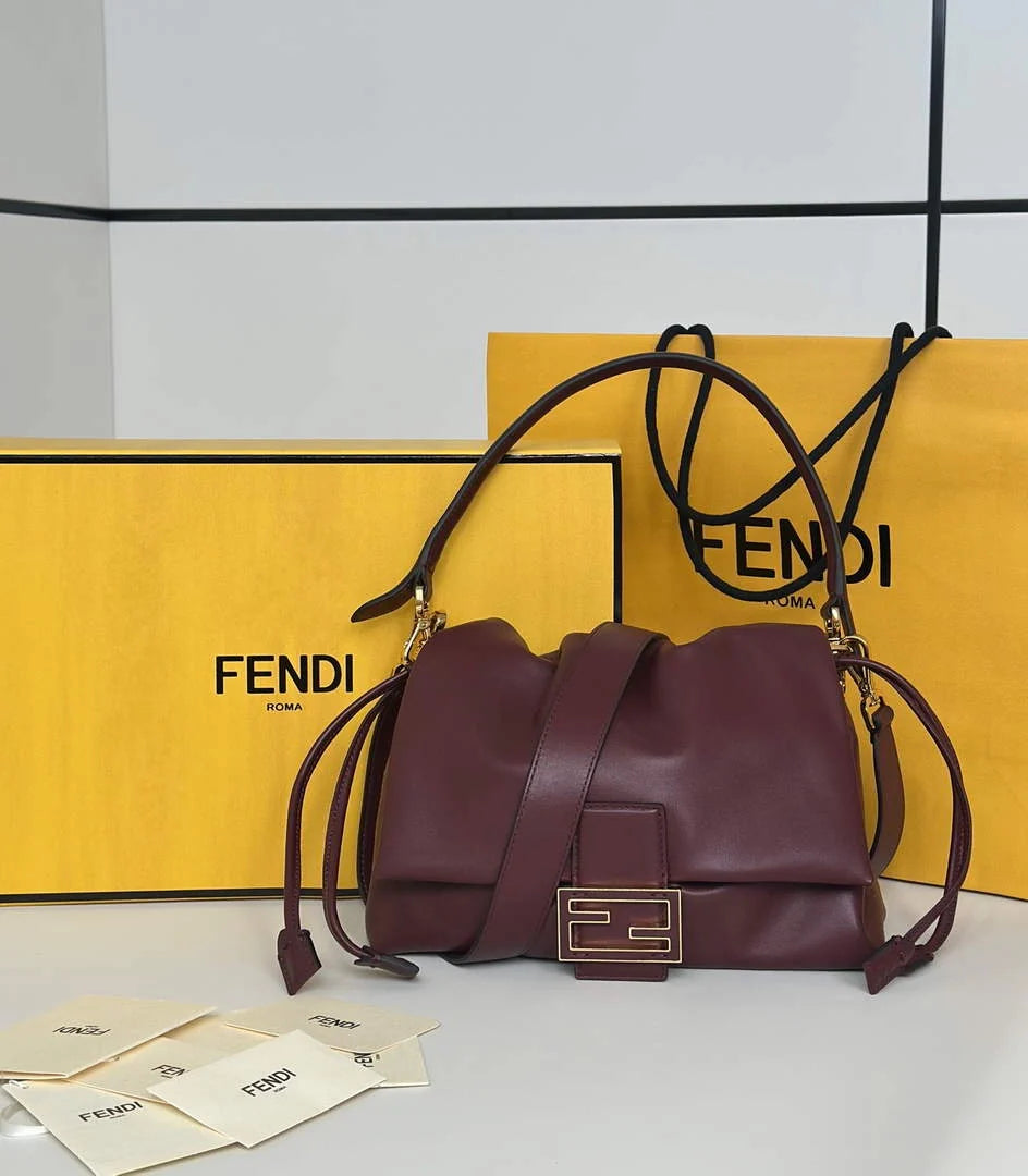 Fendi Mamma Baguette Medium Bag 8BR833 wine red leather - Default Title - View 2