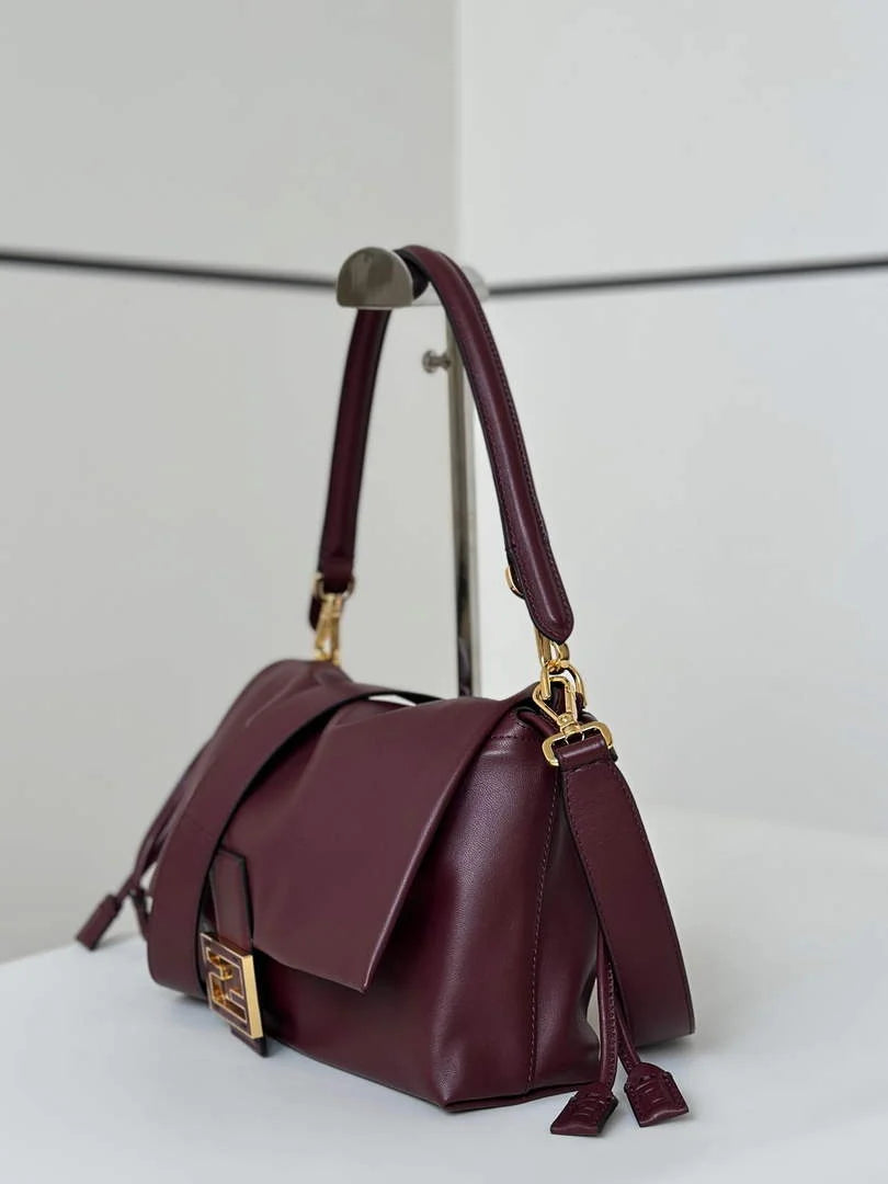 Fendi Mamma Baguette Medium Bag 8BR833 wine red leather - Default Title - View 3