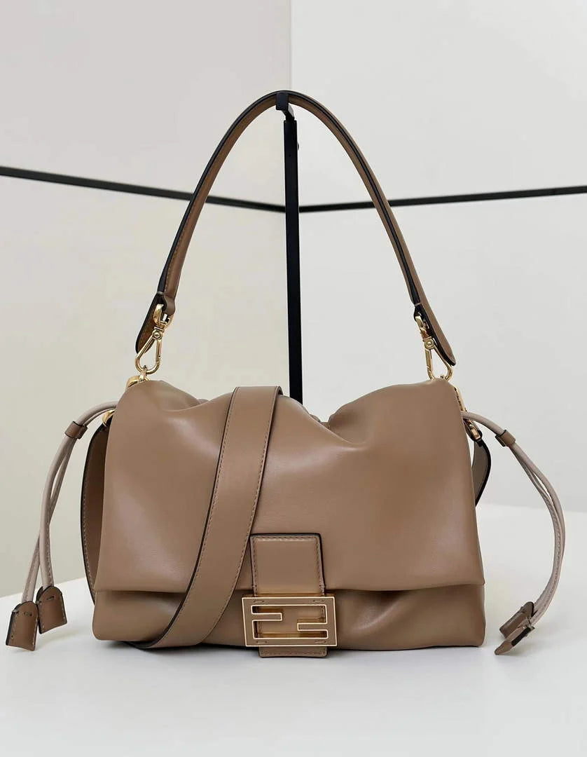 Fendi Mamma Baguette Medium Bag 8BR833 dark beige leather - Default Title - View 1