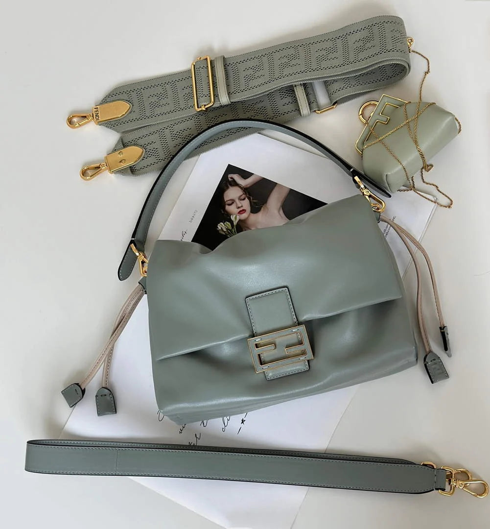 Fendi Mamma Baguette Medium Bag 8BR833 blue leather - Default Title - View 2