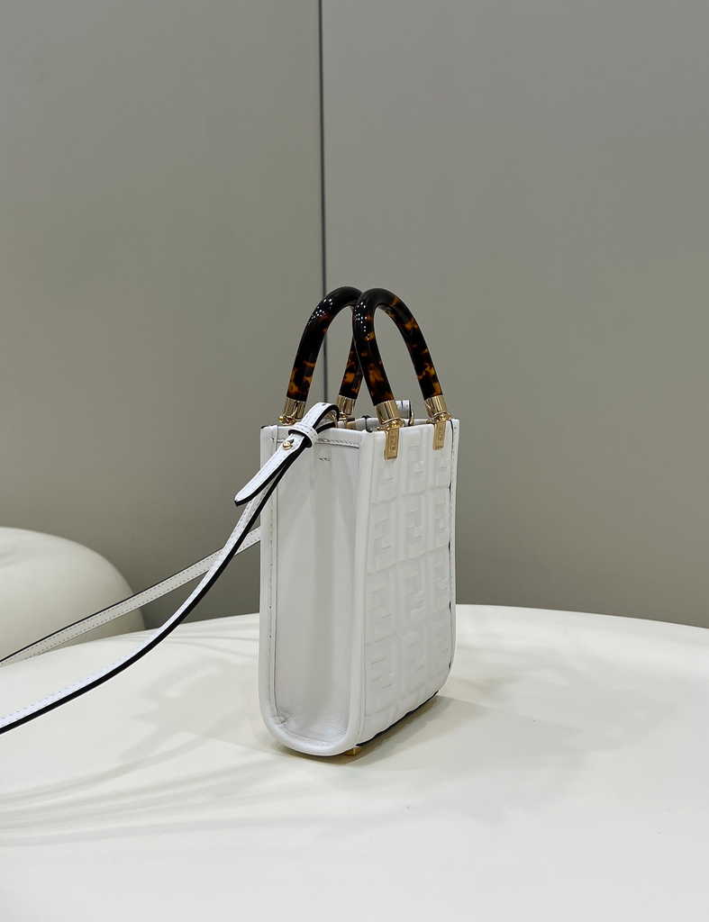 Fendi Mini Sunshine Shopper 8BS051 white leather mini-bag with FF motif - Default Title - View 5
